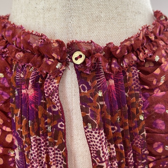 Ulla Johnson Girls Silk Lurex Dress XS - Red Floral Ruffle Boho Fall - Picture 4 of 6